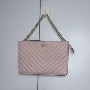 Victoria's Secret Blush Quilted Wristlet with Gold Chain